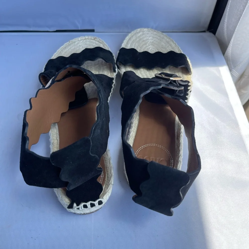 Chole Laurent Scalloped Suede espadrille Sandals - Picture 8 of 8